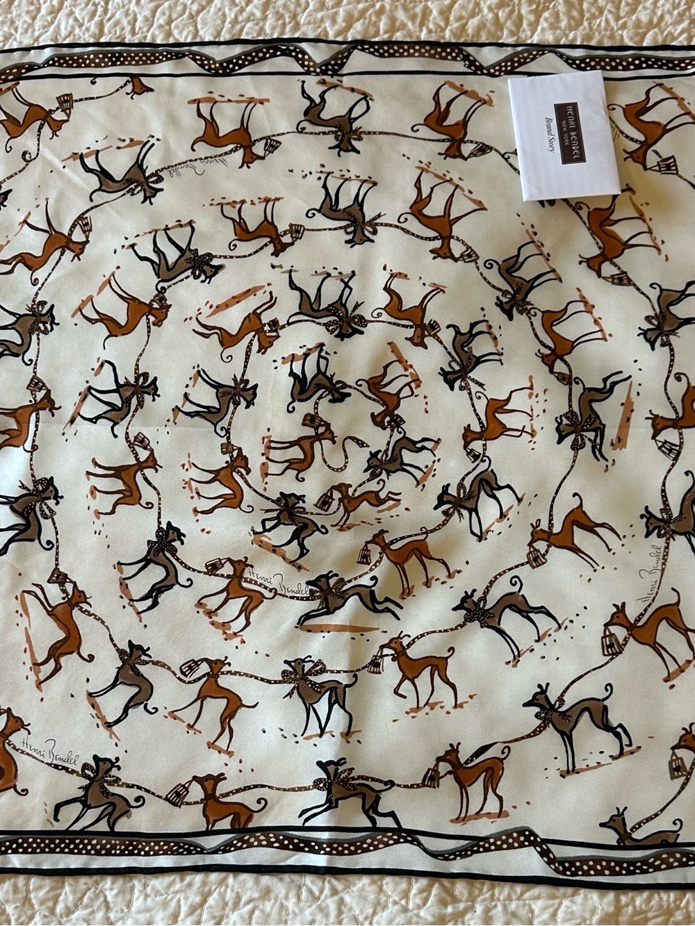 Henri Bendel Cream Scarf with Brown & Black Equestrian Motif